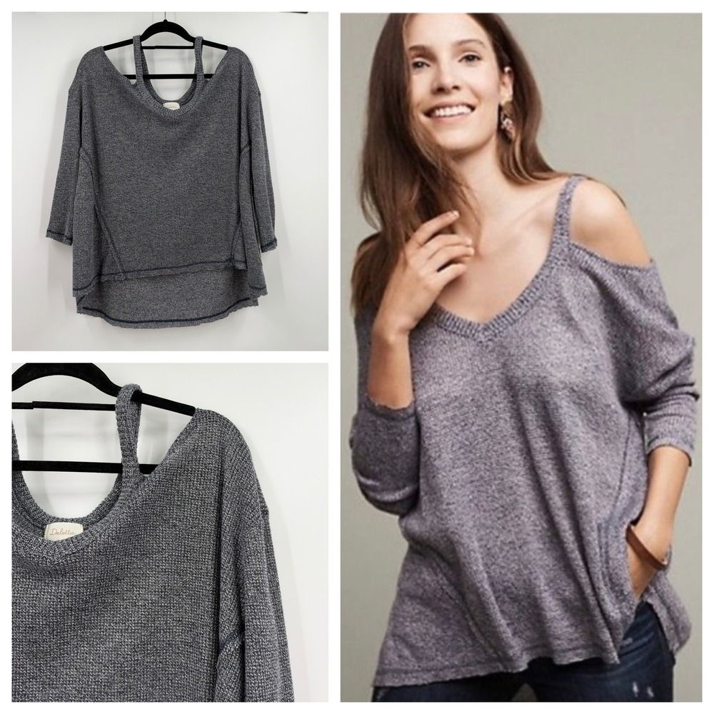 Anthropologie Deletta Millipa Cold Shoulder Thermal Top Gray Marl Small